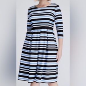 Lane Bryant 3/4 Sleeve Blue/White/Black Stripe Dress